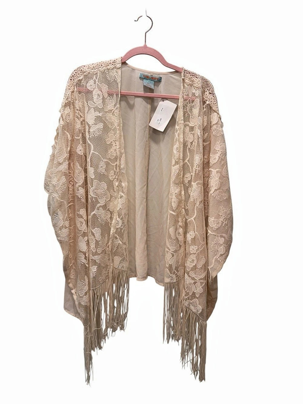 Flying Tomato Floral Lace Fringe Cape in Cream NWT. Size M/L